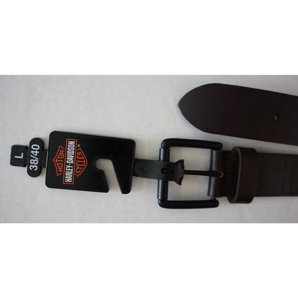 Harley-Davidson BMM042 Men's Sz L (38/40) Dark Brown Genuine Leather Logo Belt - Picture 7 of 16